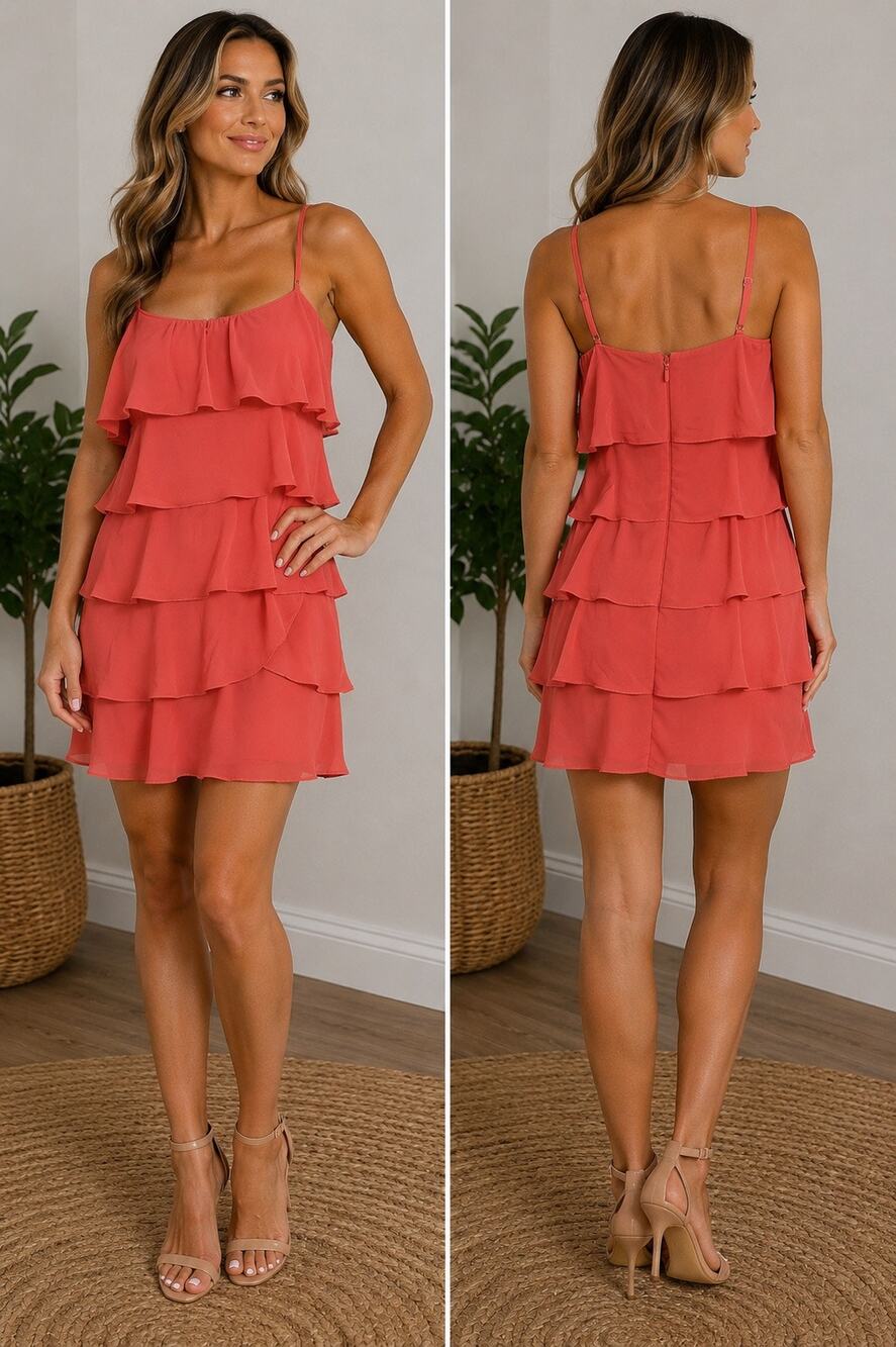 BCBG Maxazaria Coral pink ruffle Ginger mini dress NWT size 6 cocktail